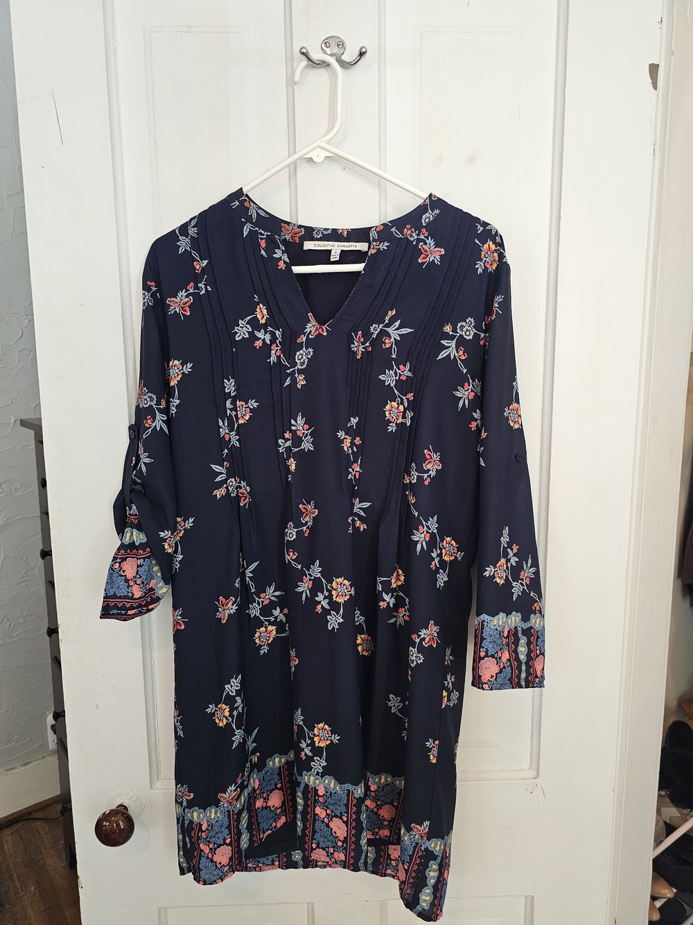 Navy Floral V-Neck Knee Length Women’s Dress